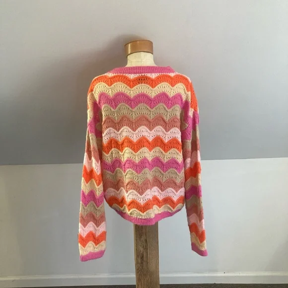 FRNCH CRISTY STRIPED HOLEY SWEATER IN ORANGES AND PINKS - Picture 8 of 12